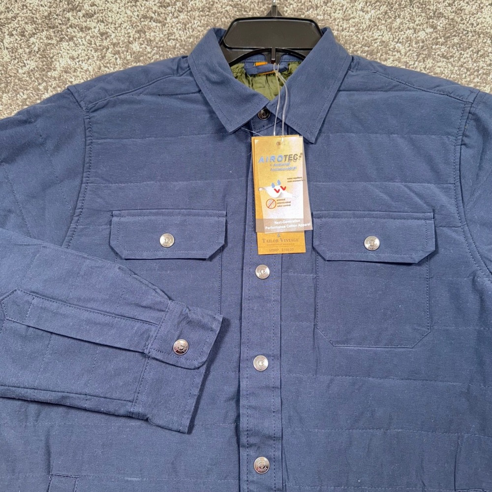 Tailor Vintage Mens Navy Quilted Snap Front Shirt Jacket AIROTEC Luxe Large NEW - Picture 2 of 11